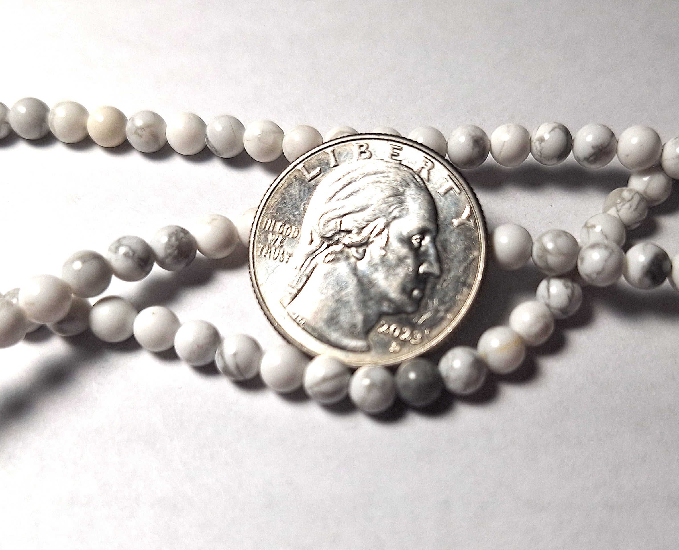 4mm White Howlite Round Gemstone Beads 16-Inch Strand