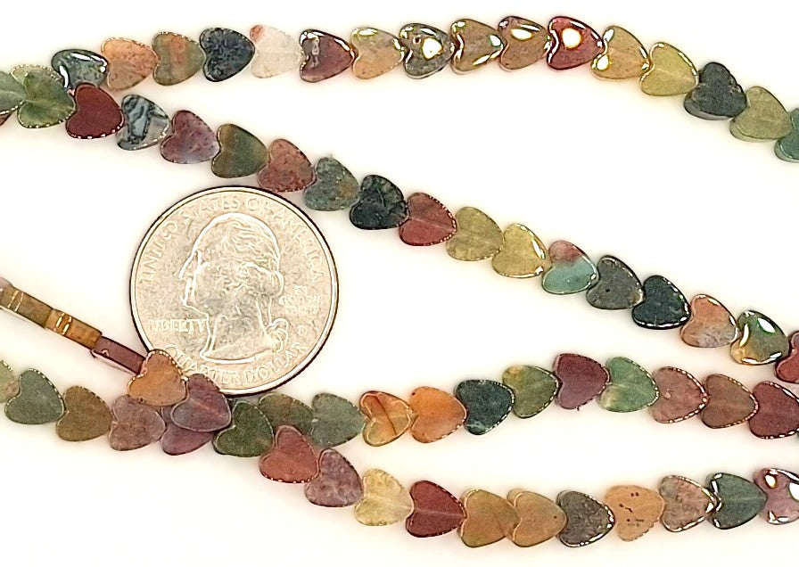 6mm Indian Agate Flat Heart Gemstone Beads 8-inch Strand