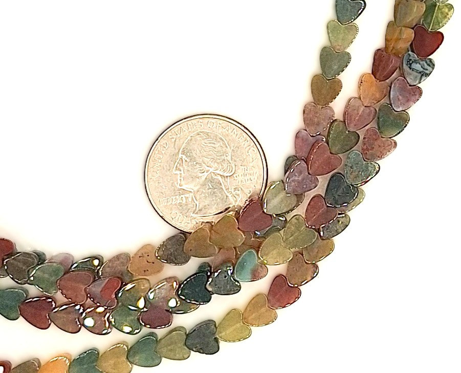 6mm Indian Agate Flat Heart Gemstone Beads 8-inch Strand