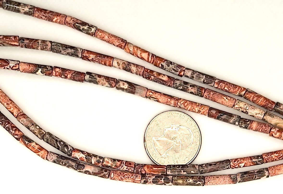 13x4mm Leopard Skin Jasper Round Cylinder Gemstone Beads 8-inch Strand