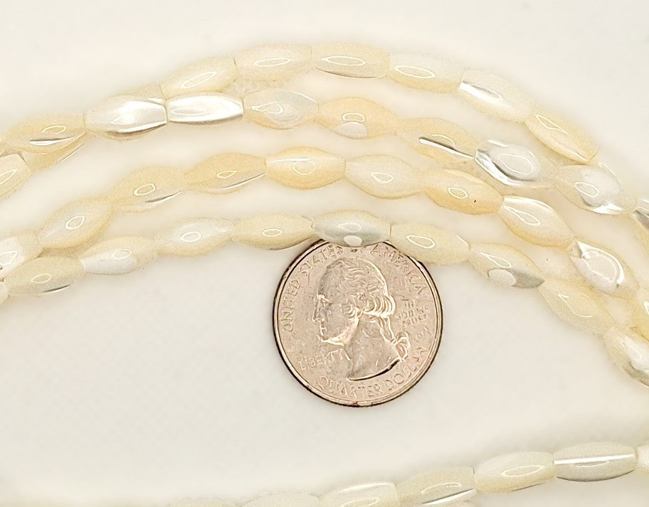 10x6mm Mother of Pearl MOP Rice Shell Beads 8-inch Strand