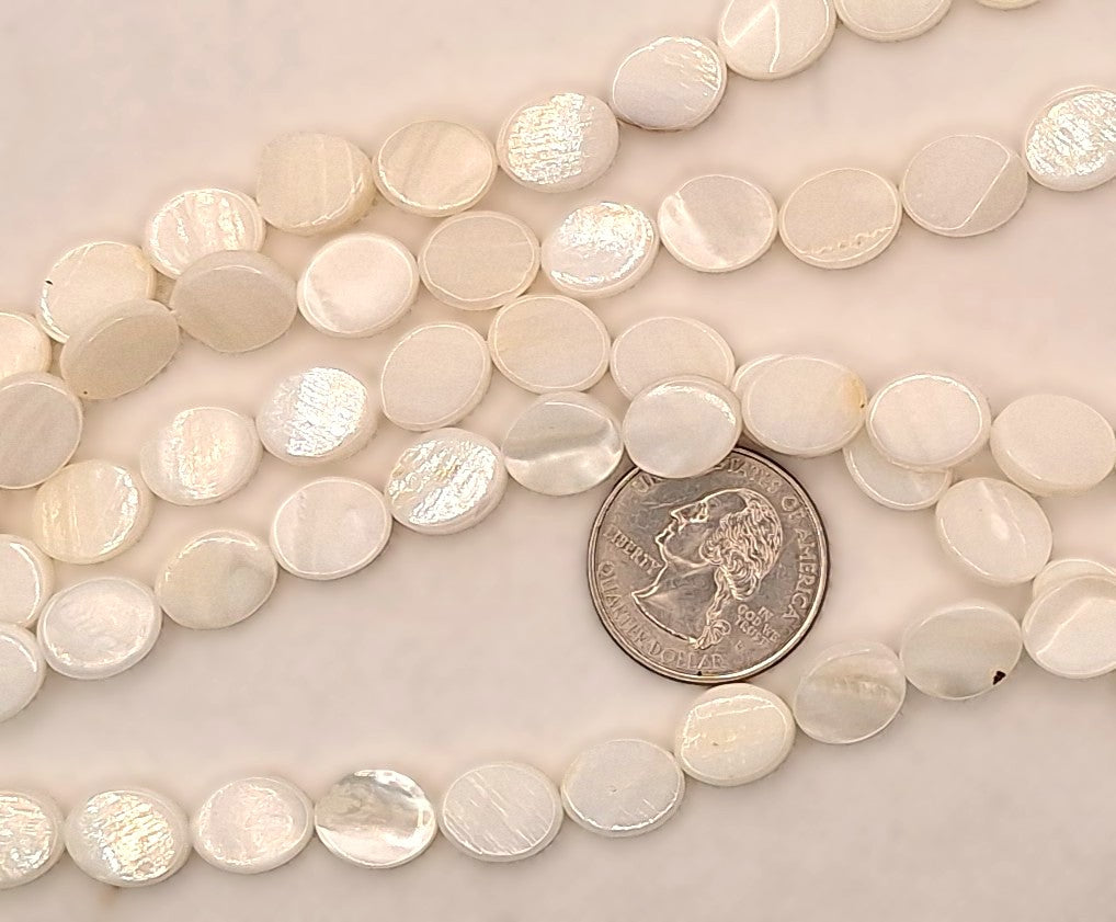 12x10mm Mother of Pearl MOP Flat Oval Shell Beads 8-Inch Strand