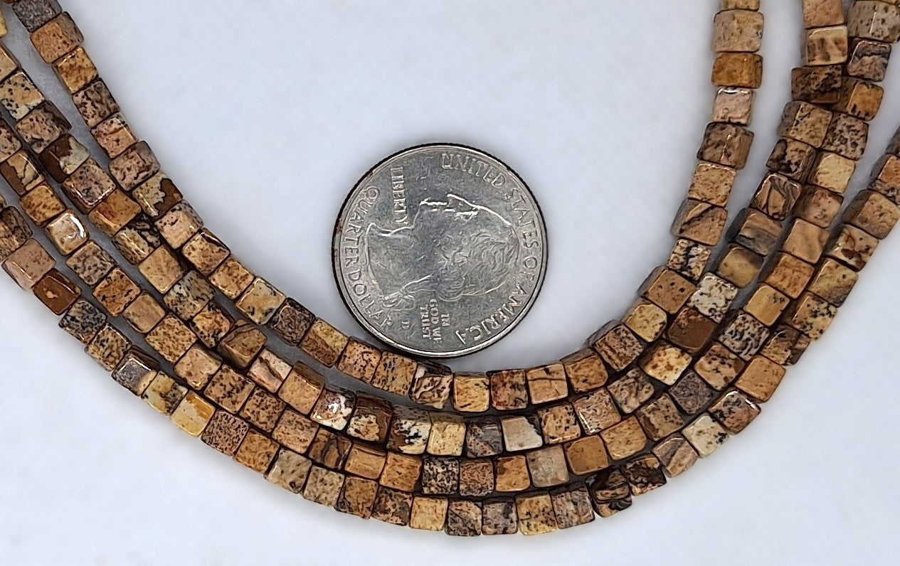 4mm Picture Jasper Cube Gemstone Beads 16-Inch Strand