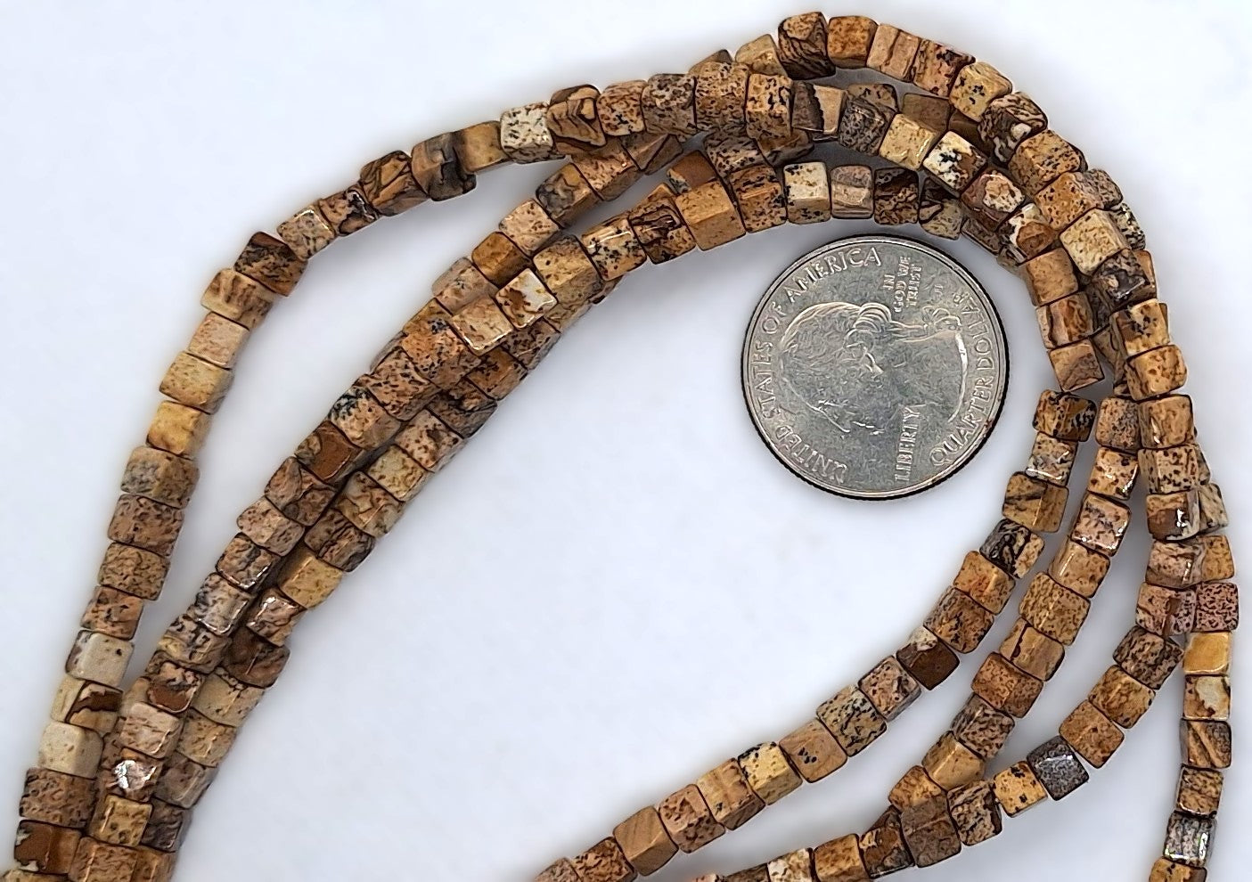 4mm Picture Jasper Cube Gemstone Beads 16-Inch Strand