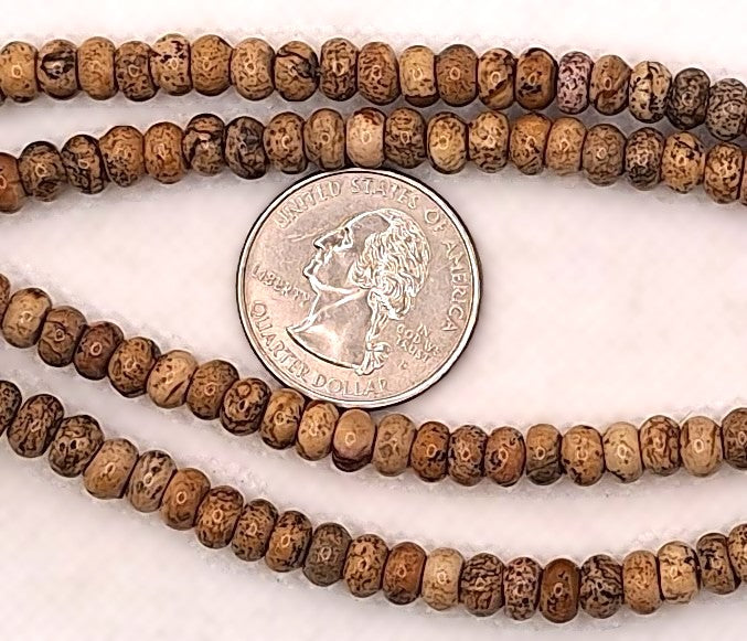 6x4mm Picture Jasper Smooth Rondelle Gemstone Beads 8-Inch Strand