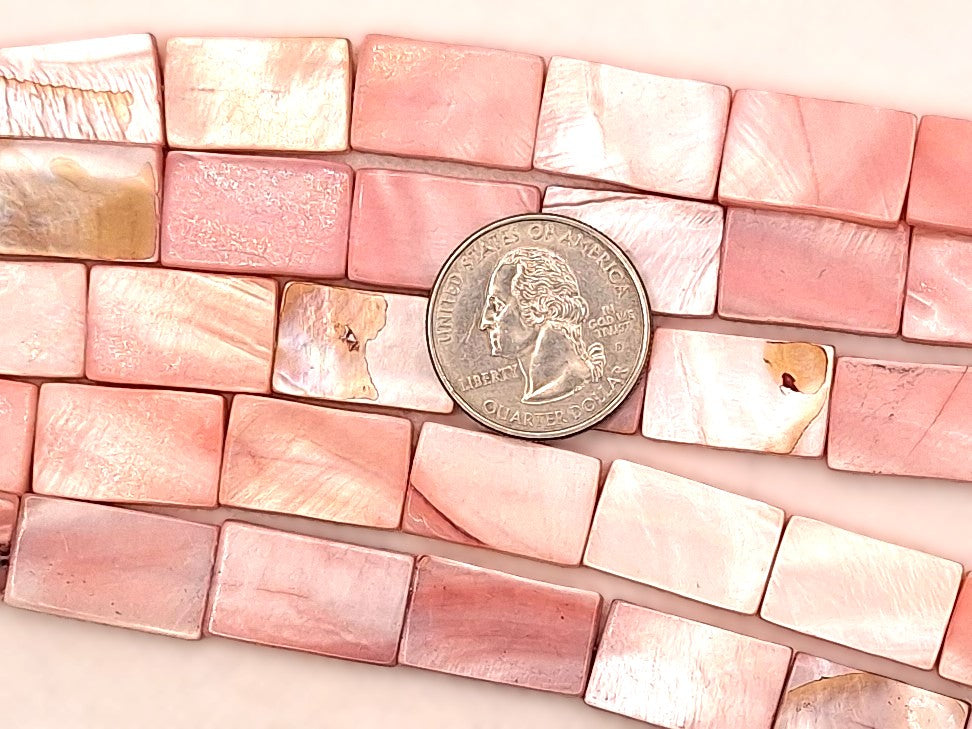 20x12mm Pink Mother of Pearl MOP Flat Rectangle Beads 8-Inch Strand