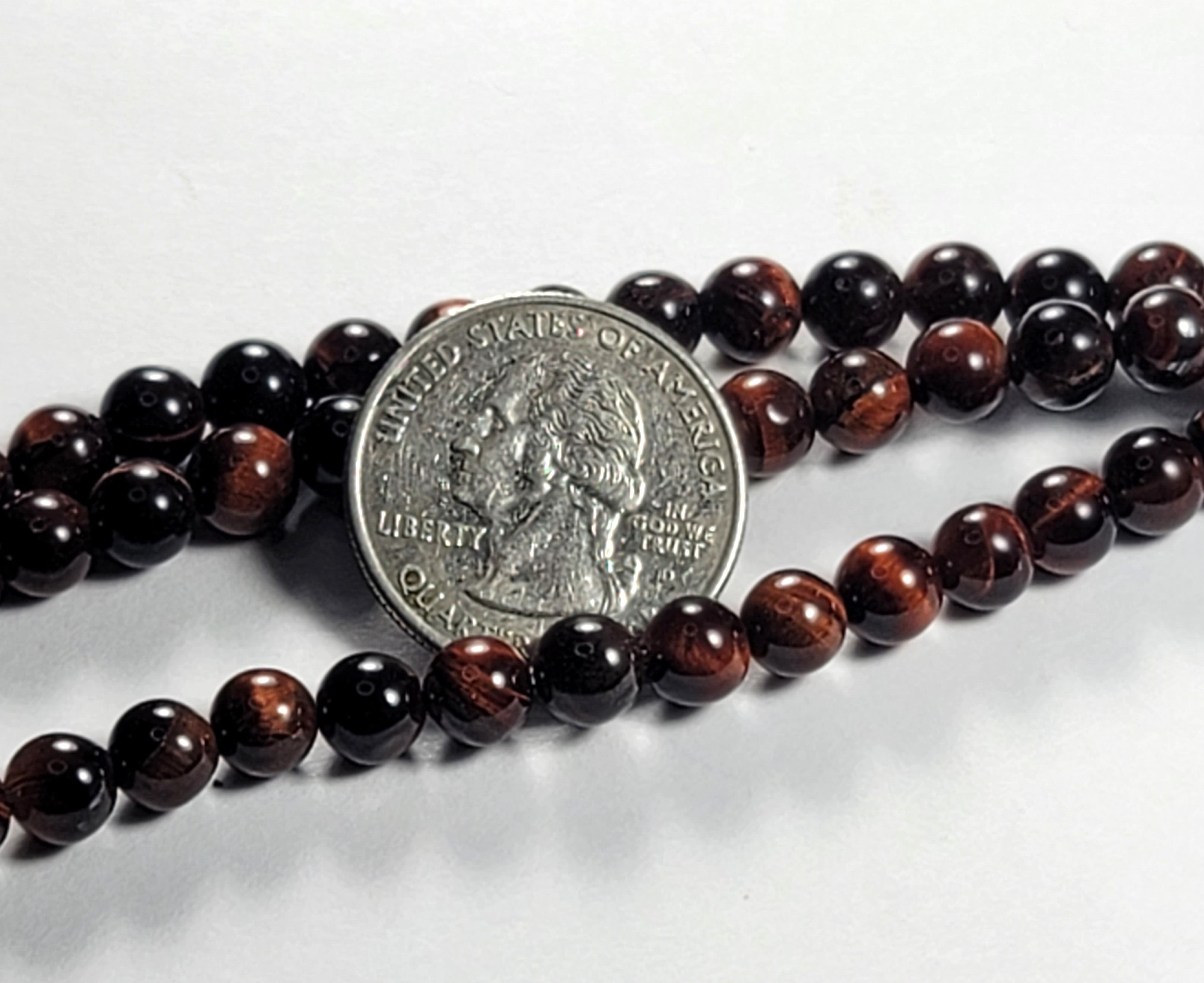 6mm Red Tiger's Eye Round Gemstone Beads 8-Inch Strand