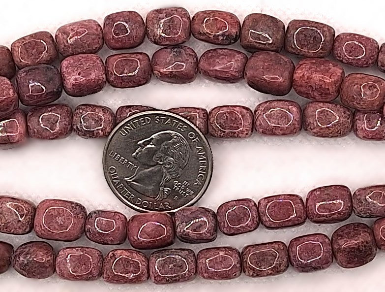 10x8mm Rhodonite Squared Nugget Gemstone Beads 8-Inch Strand
