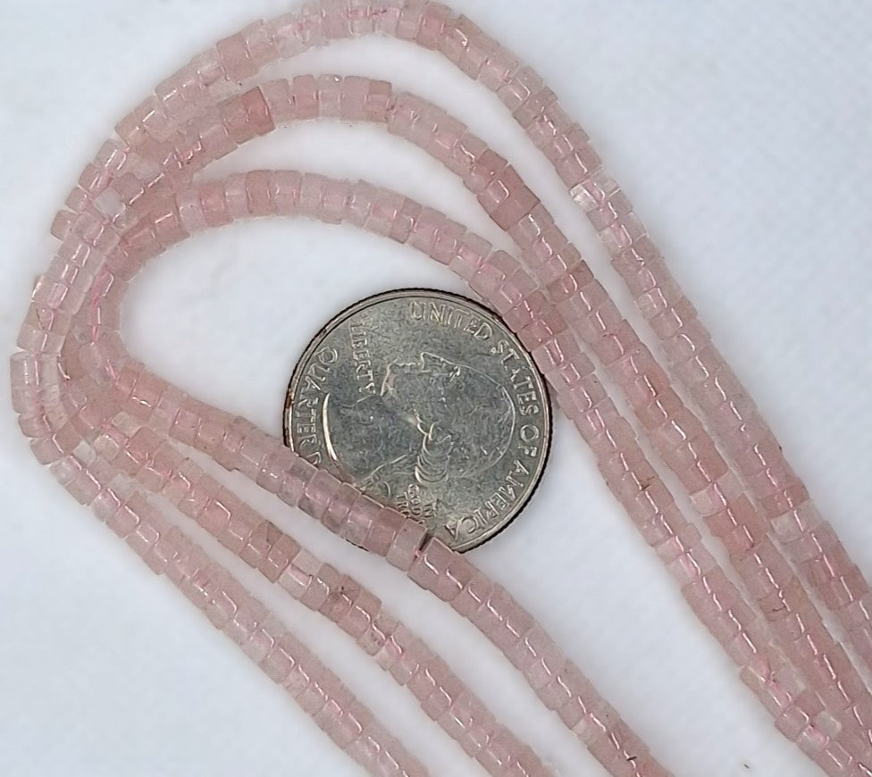 4x2mm Rose Quartz Heishi Gemstone Beads 16-Inch Strand