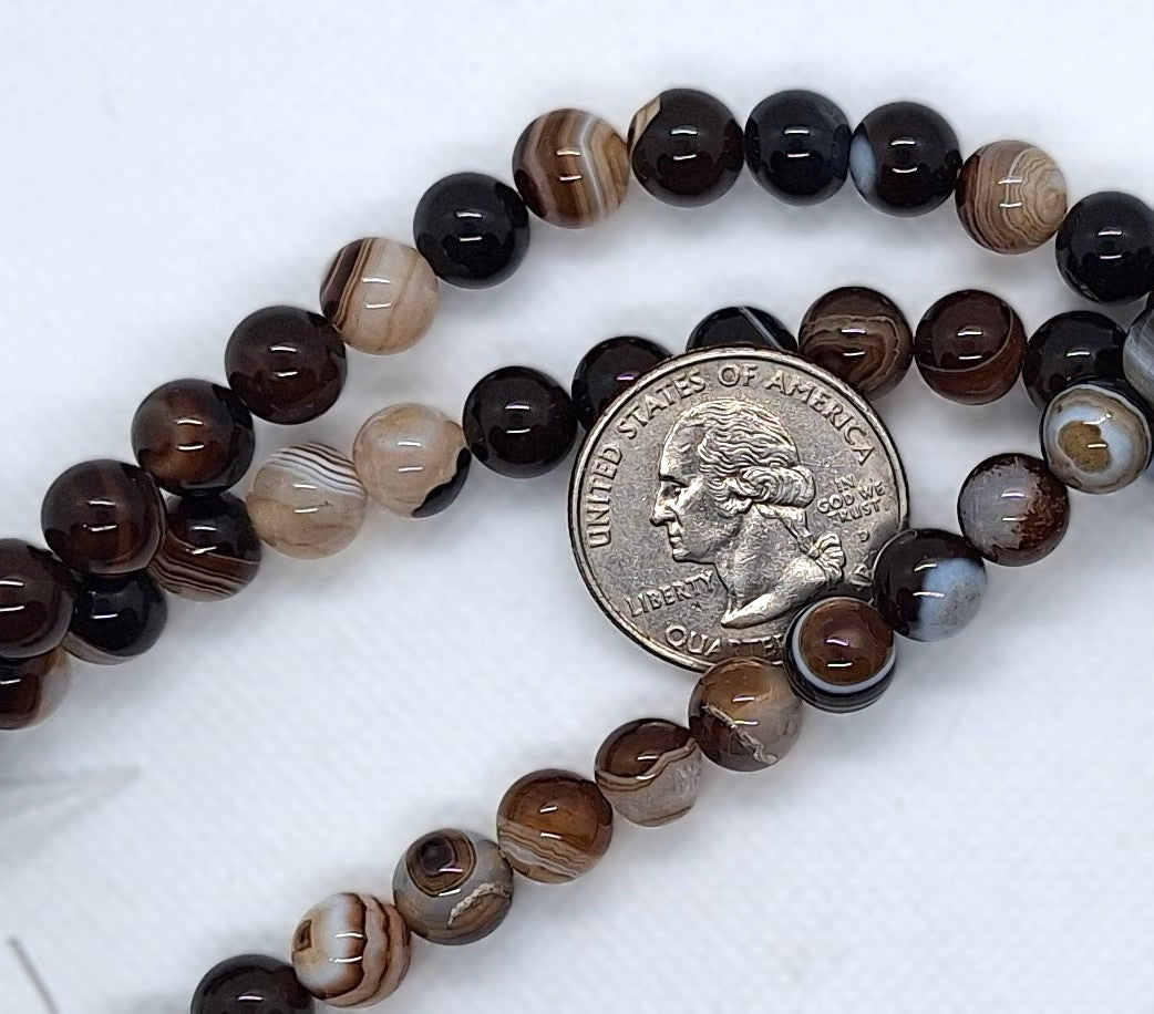 8mm Brown Sardonyx Round Gemstone Beads 8-Inch Strand