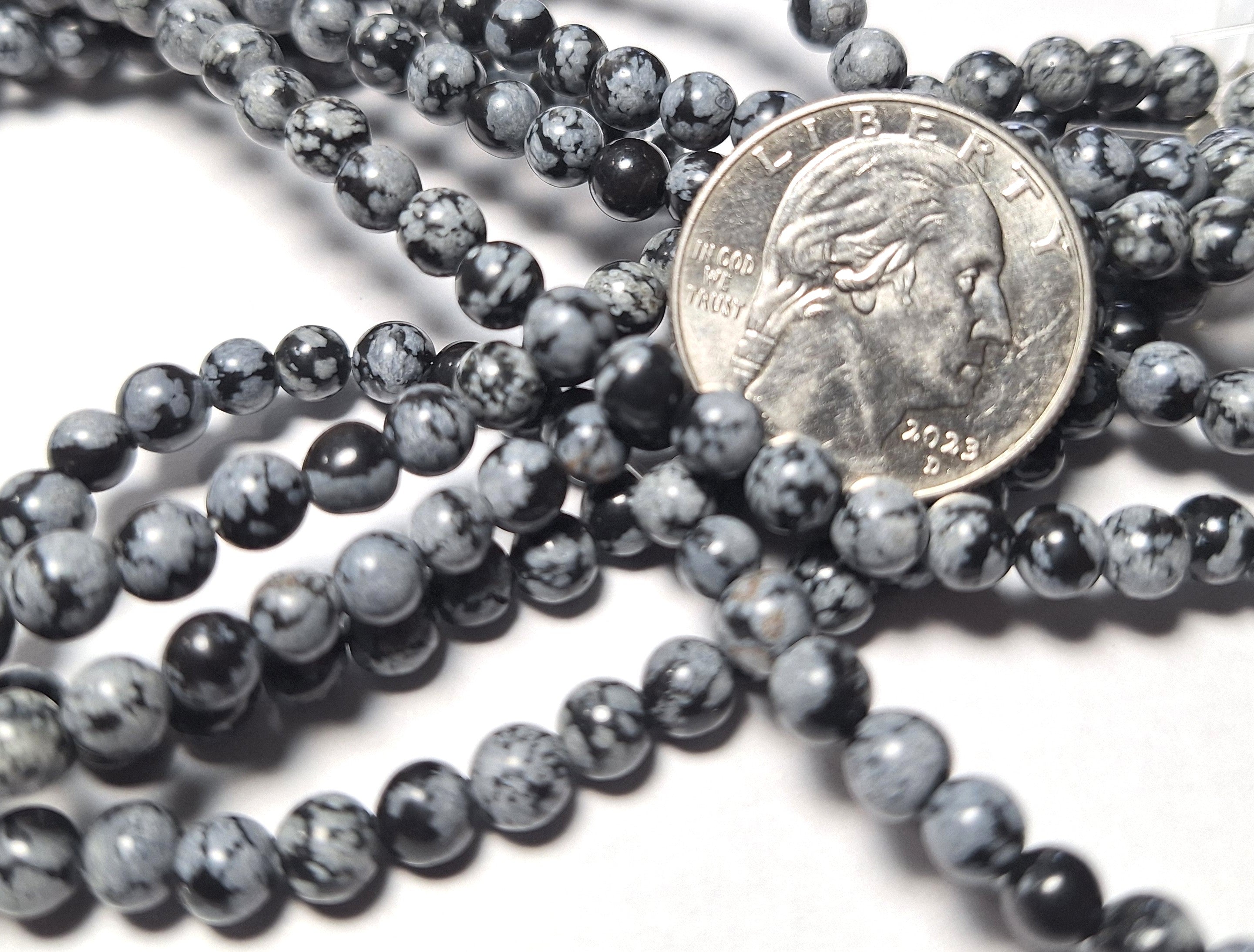 5mm Snowflake Obsidian Round Gemstone Beads 16-Inch Strand