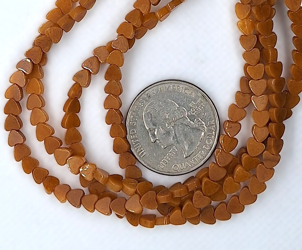 4mm Yellow Jade Flat Heart Gemstone Beads 8-Inch Strand