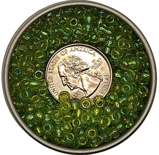 6/0 Lime Green Transparent Rainbow Toho Round Seed Beads 25g