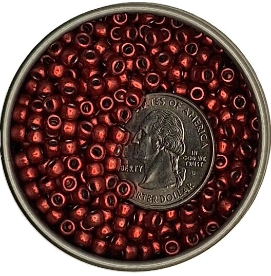 6/0 HYBRID ColorTrends: Metallic Aurora Red Toho Round Seed Beads 25g