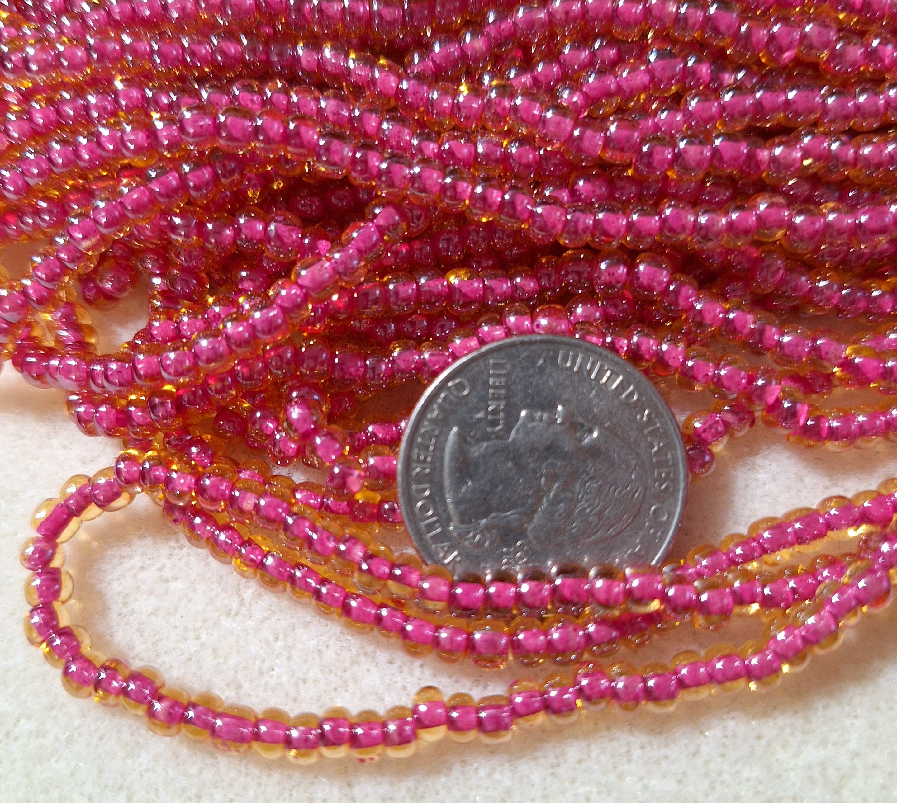6/0 Violet-Lined Topaz Transparent Czech Glass Seed Beads Four Strands