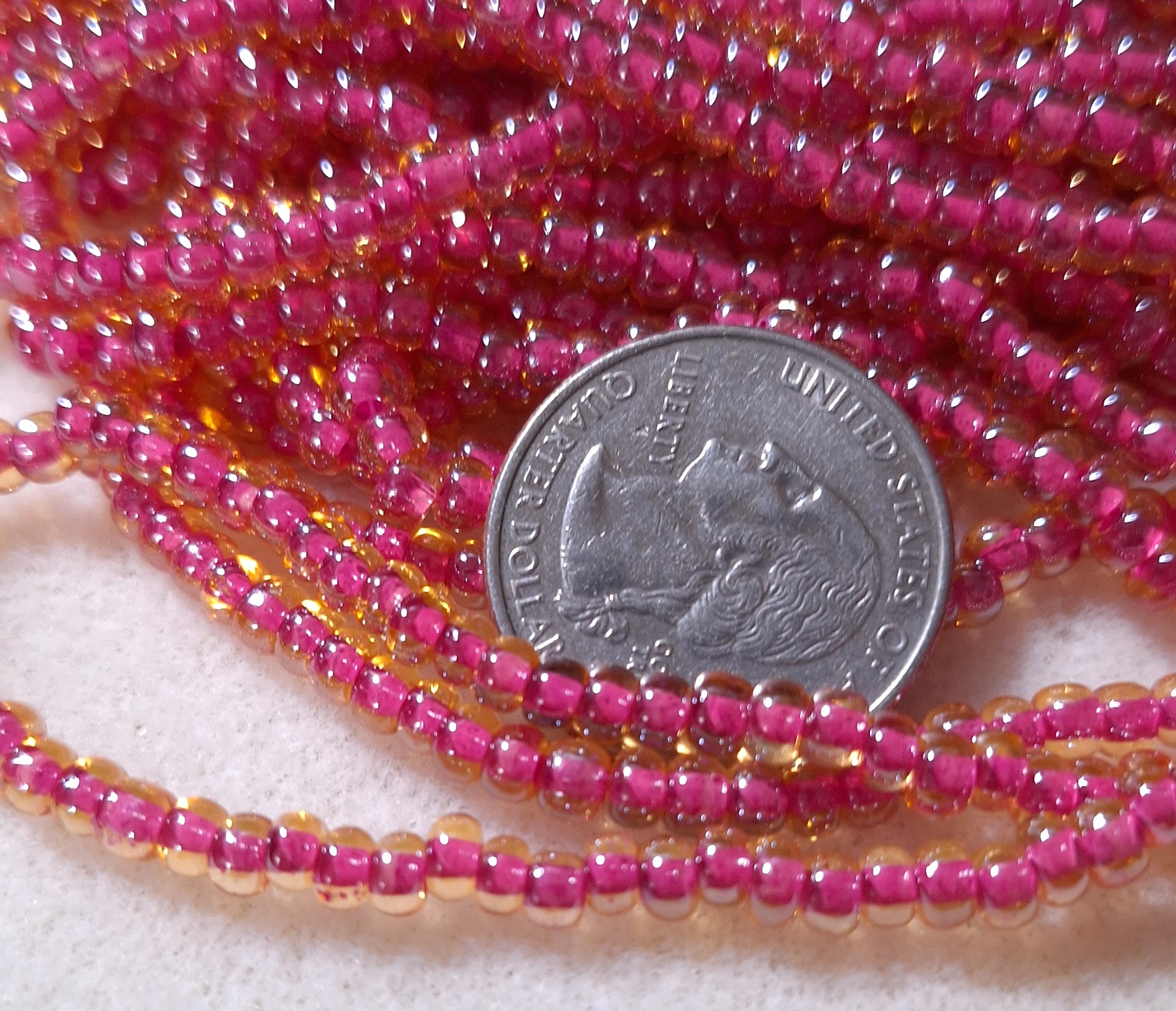 6/0 Violet-Lined Topaz Transparent Czech Glass Seed Beads Four Strands