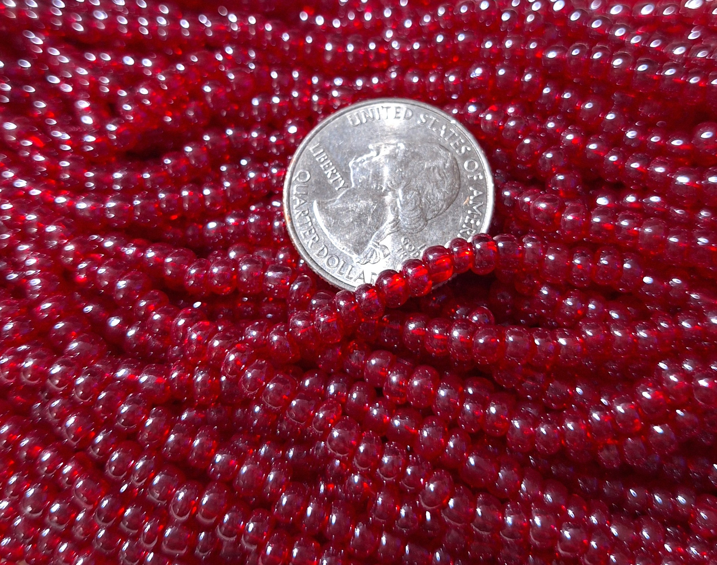 6/0 Dark Red Transparent Luster Czech Glass Seed Beads Four Strands