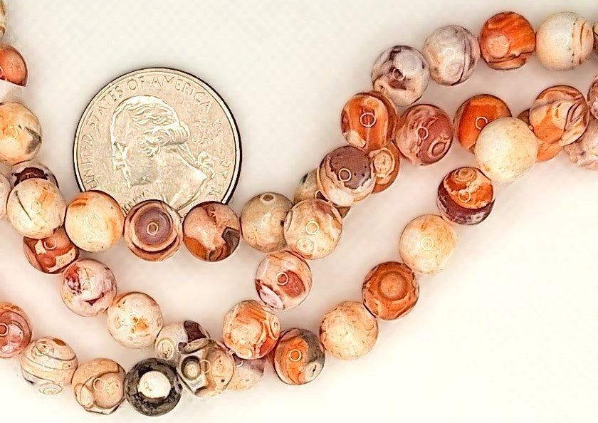 8mm Baked Agate Ancient Red Round Gemstone Beads 8-inch Strand