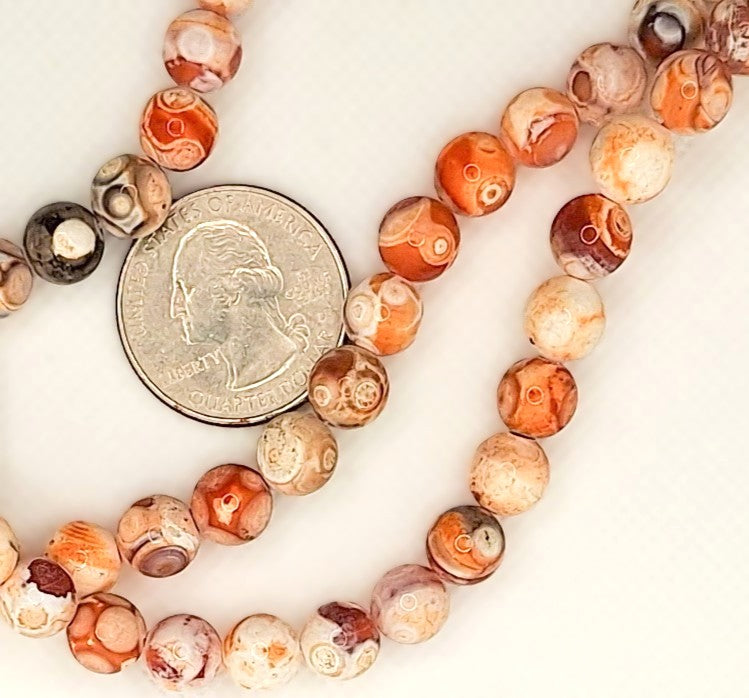8mm Baked Agate Ancient Red Round Gemstone Beads 8-inch Strand