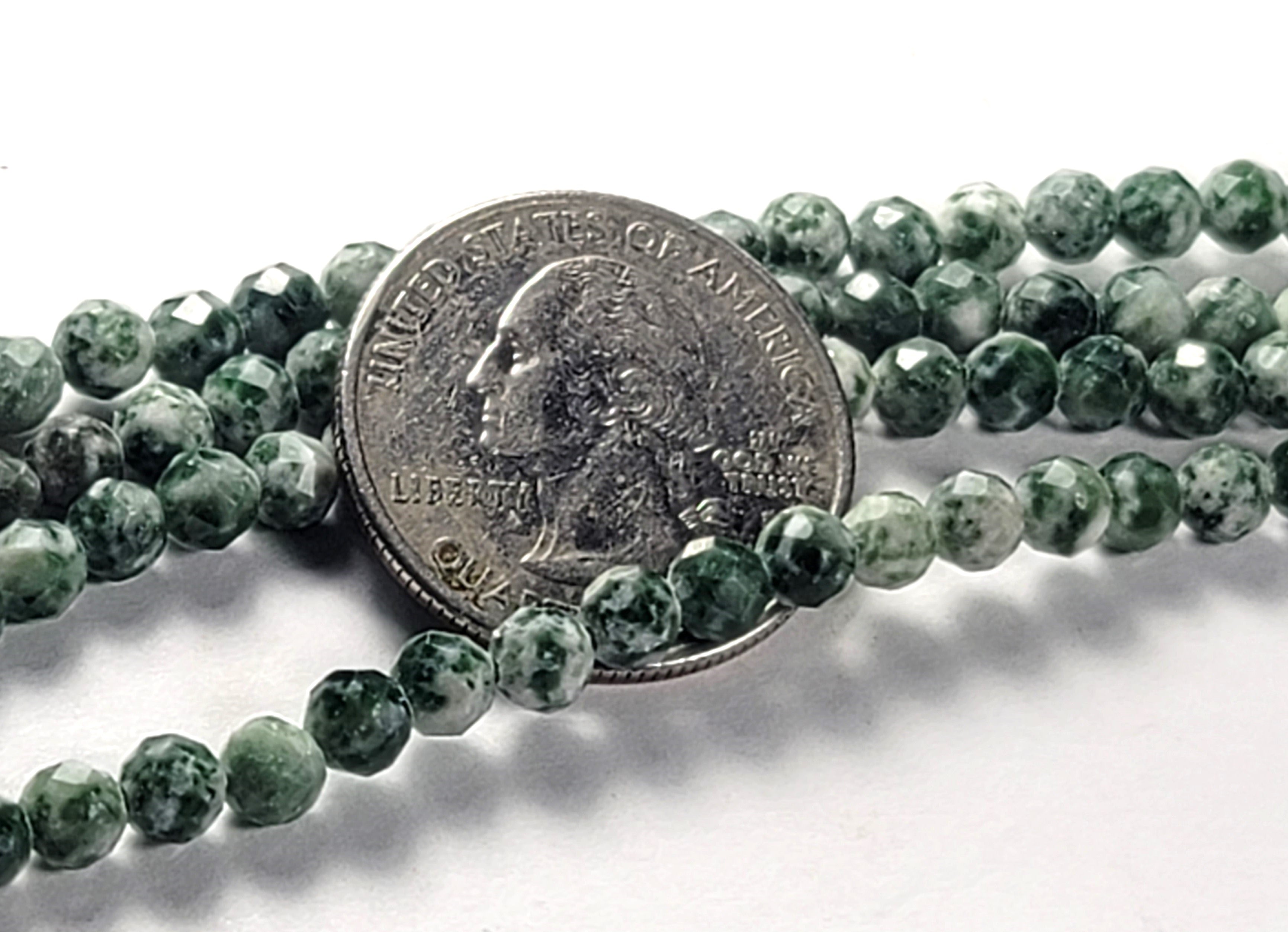 4mm Green Jasper Faceted Round Gemstone Beads 8-Inch Strand