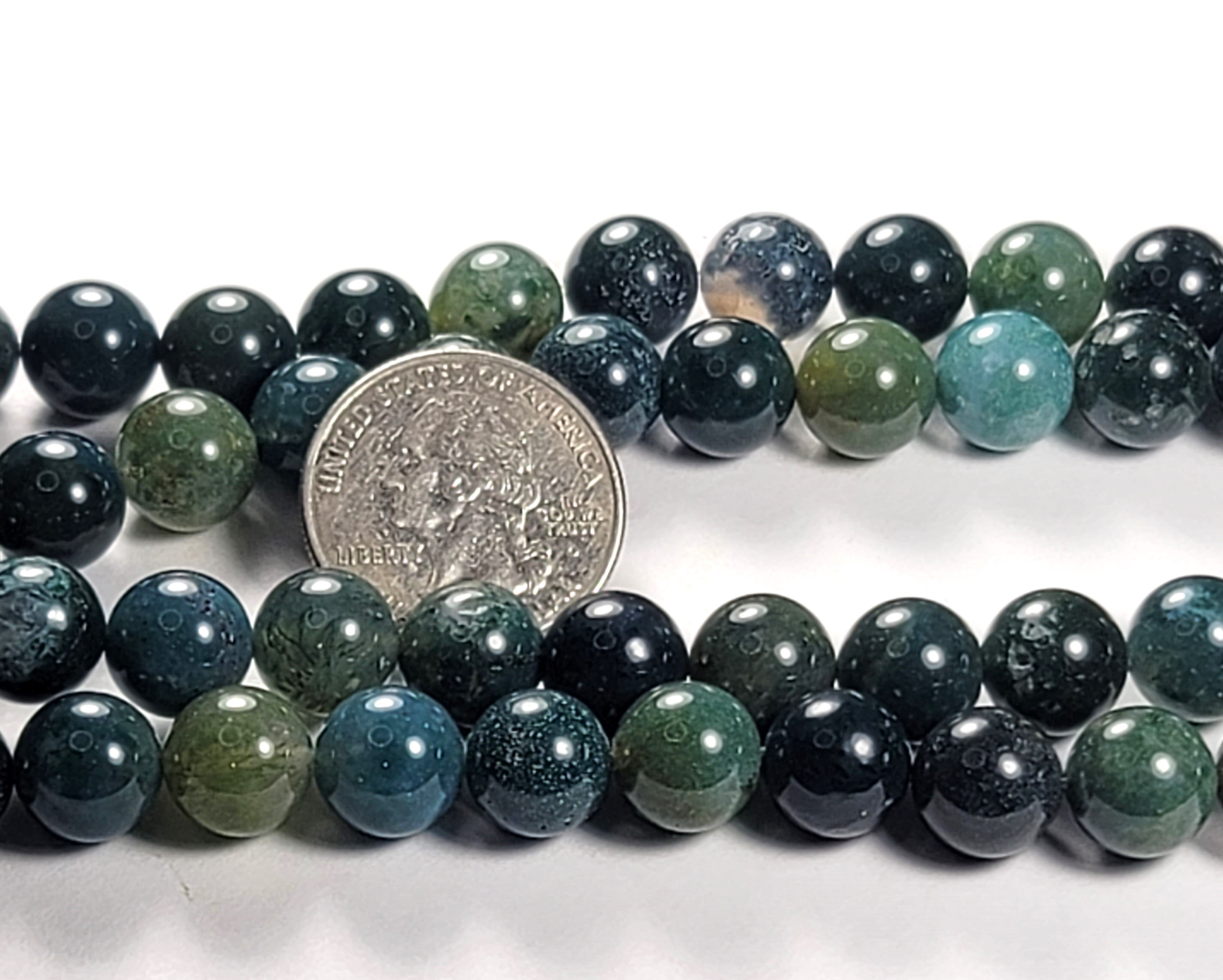 10mm Moss Agate Round Gemstone Beads 8-Inch Strand