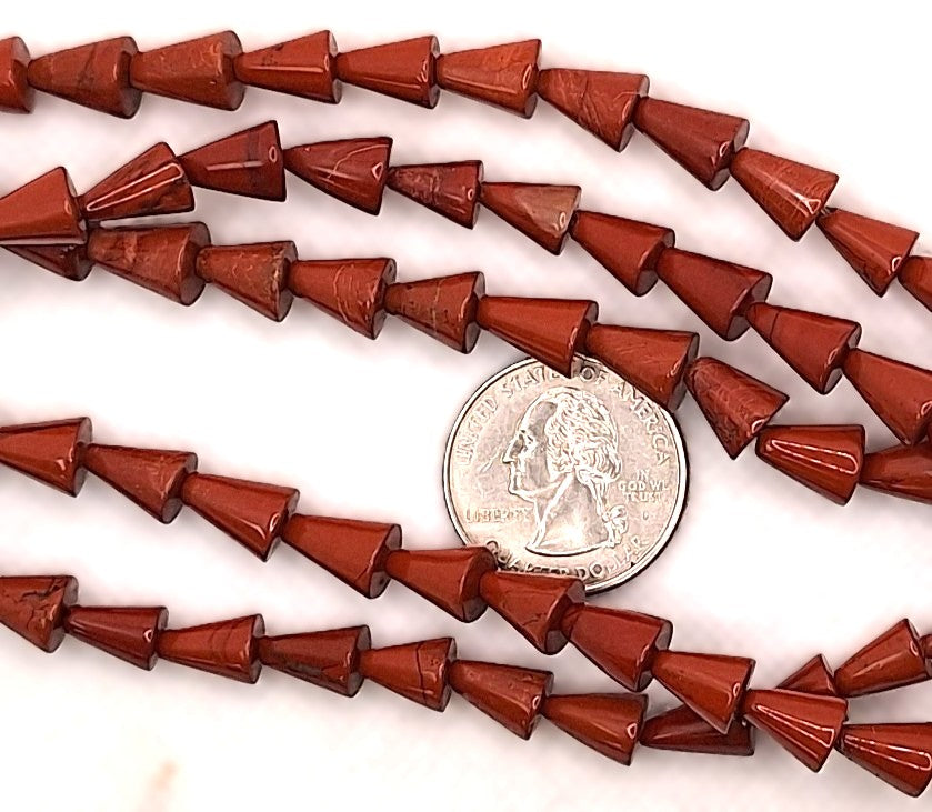 10x8mm Red Jasper Cone Gemstone Beads 8-Inch Strand