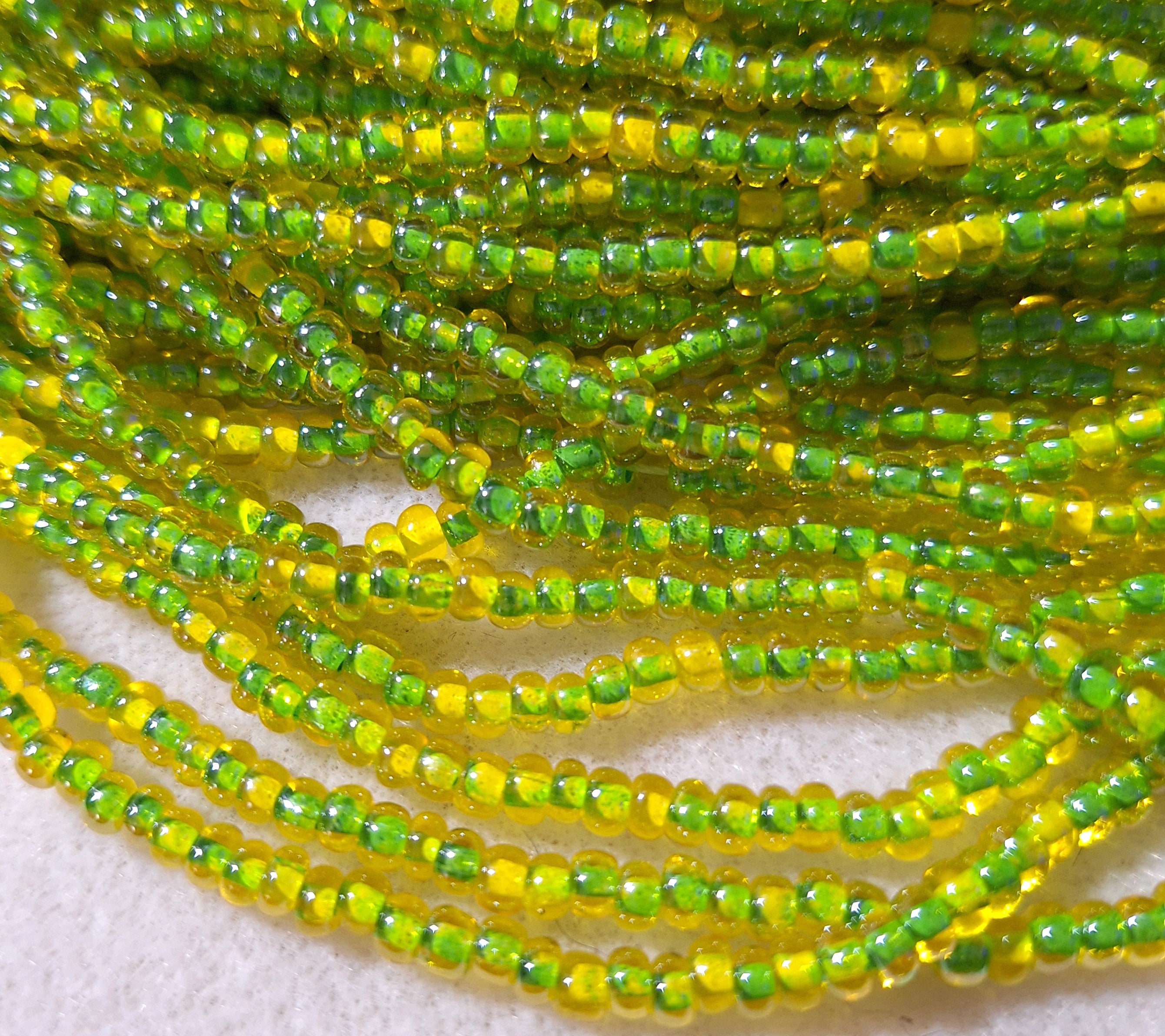 6/0 Green-Lined Jonquil Transparent Czech Glass Seed Beads Four Strands