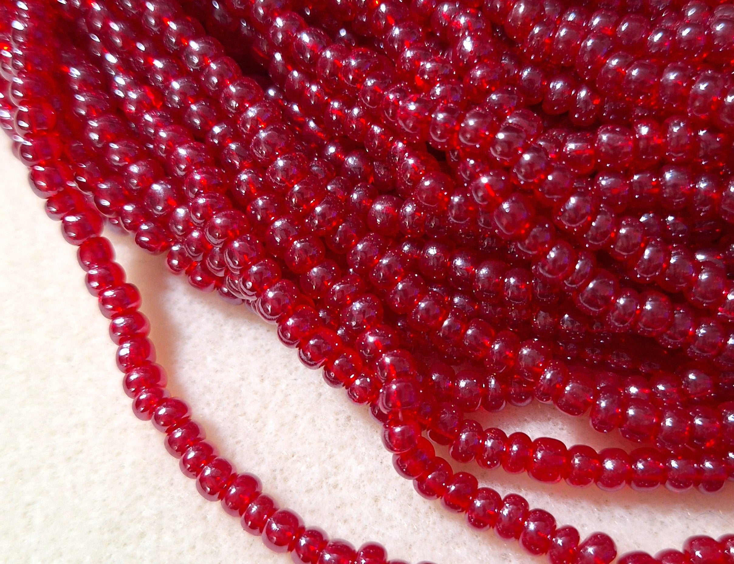 6/0 Dark Red Transparent Luster Czech Glass Seed Beads Four Strands