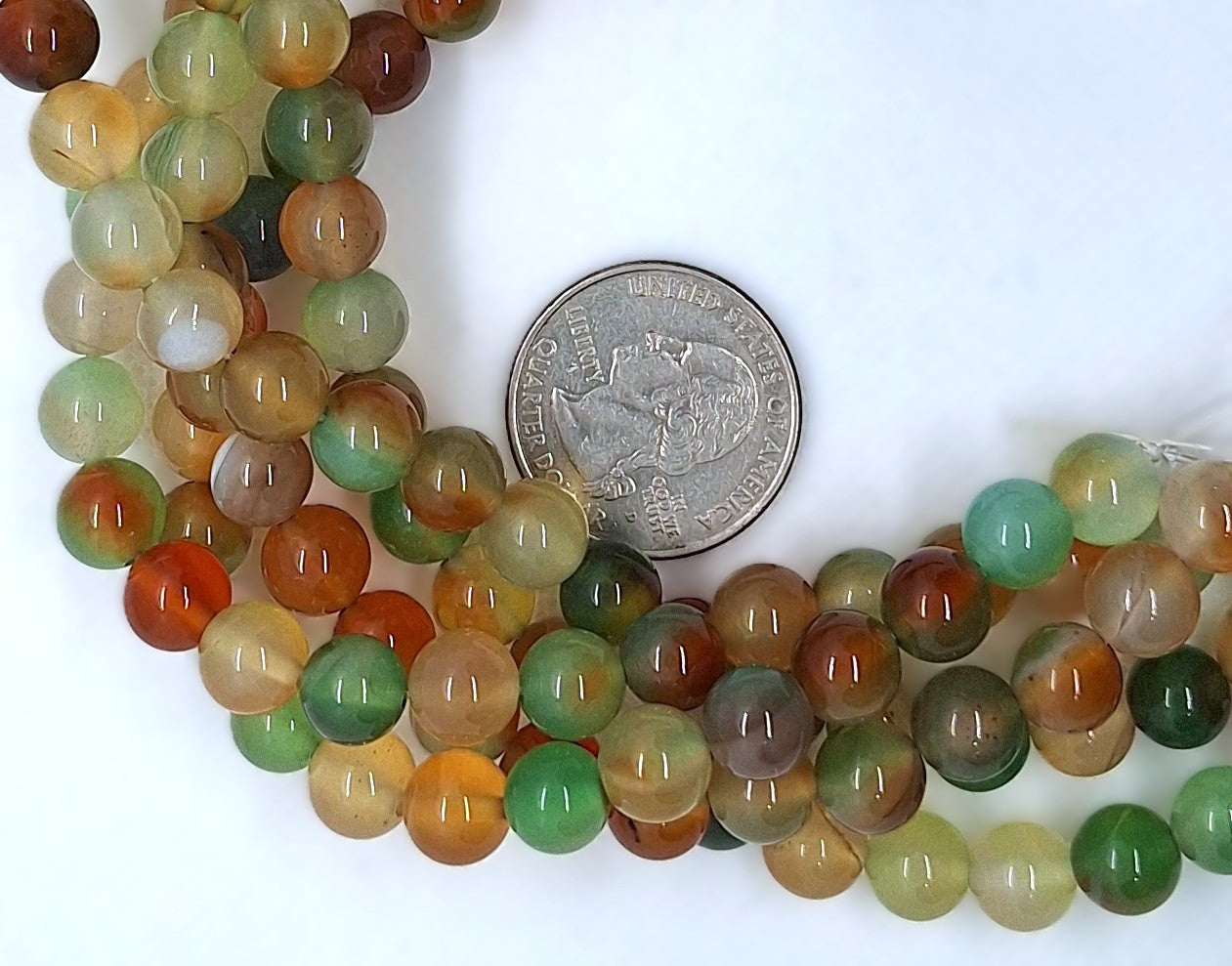 8mm Peacock Green Dyed Agate Round Gemstone Beads 8-Inch Strand