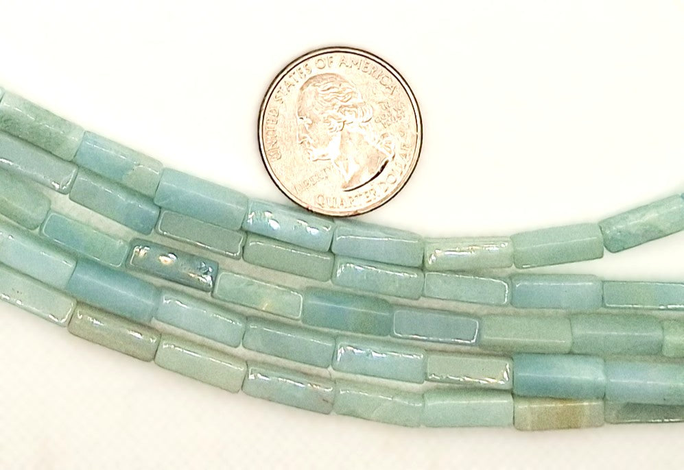 13x4mm Amazonite Square Cylinder Tube Gemstone Beads 8-inch Strand