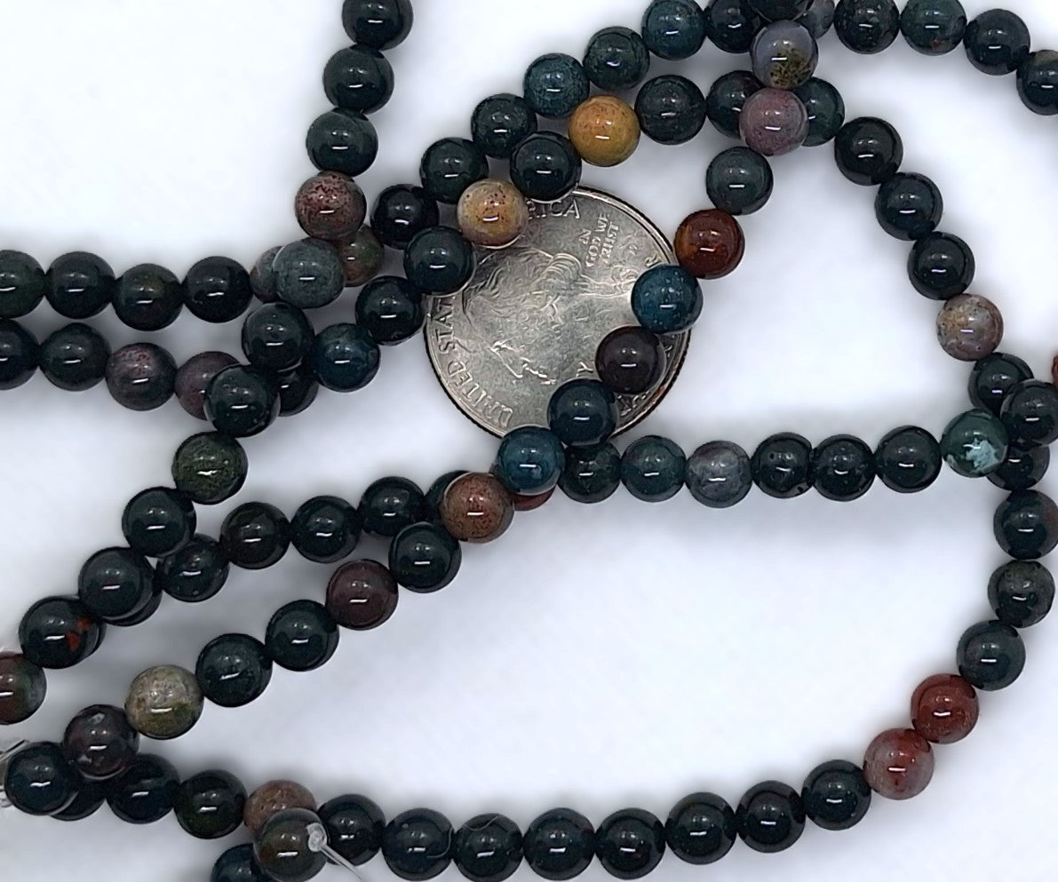 5-6mm Bloodstone Jasper Round Gemstone Beads 16-Inch Strand