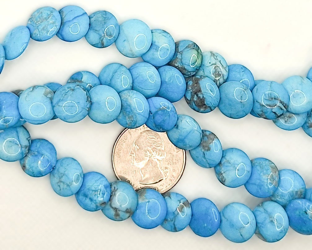 12mm Turquoise Blue Howlite Lentil Gemstone Beads 8-inch Strand