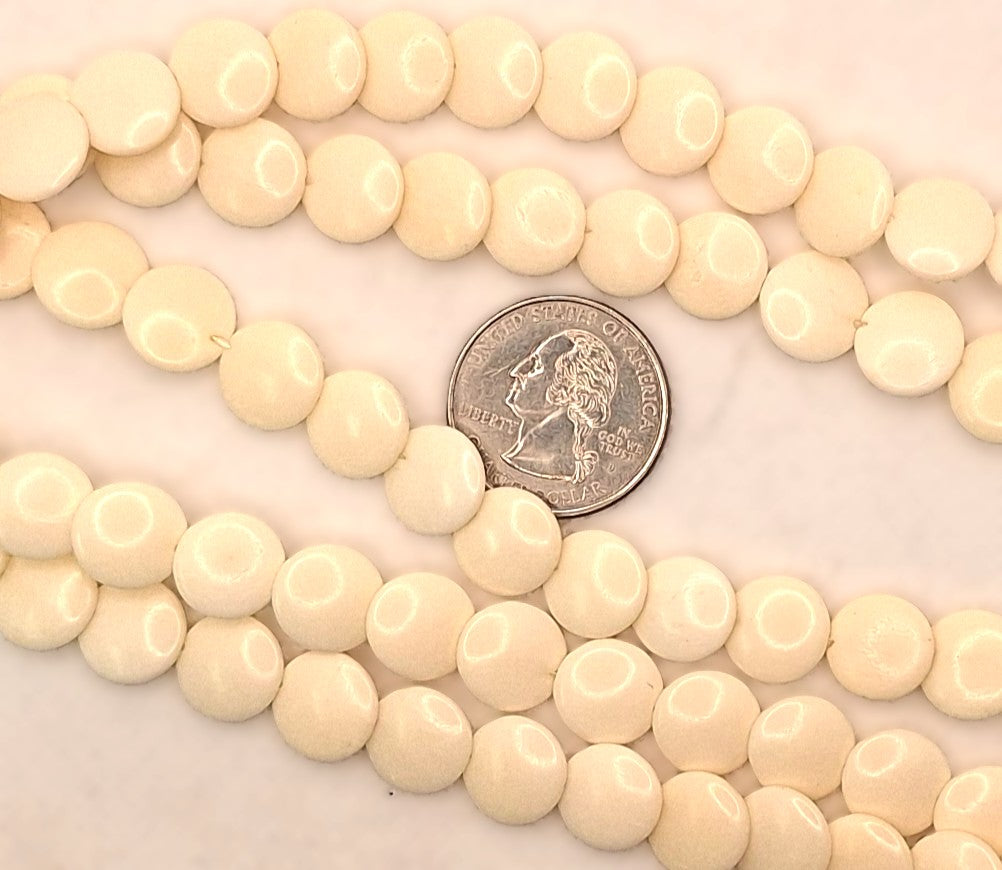 12mm Buffalo Bone Lentil Coin Beads 8-Inch Strand