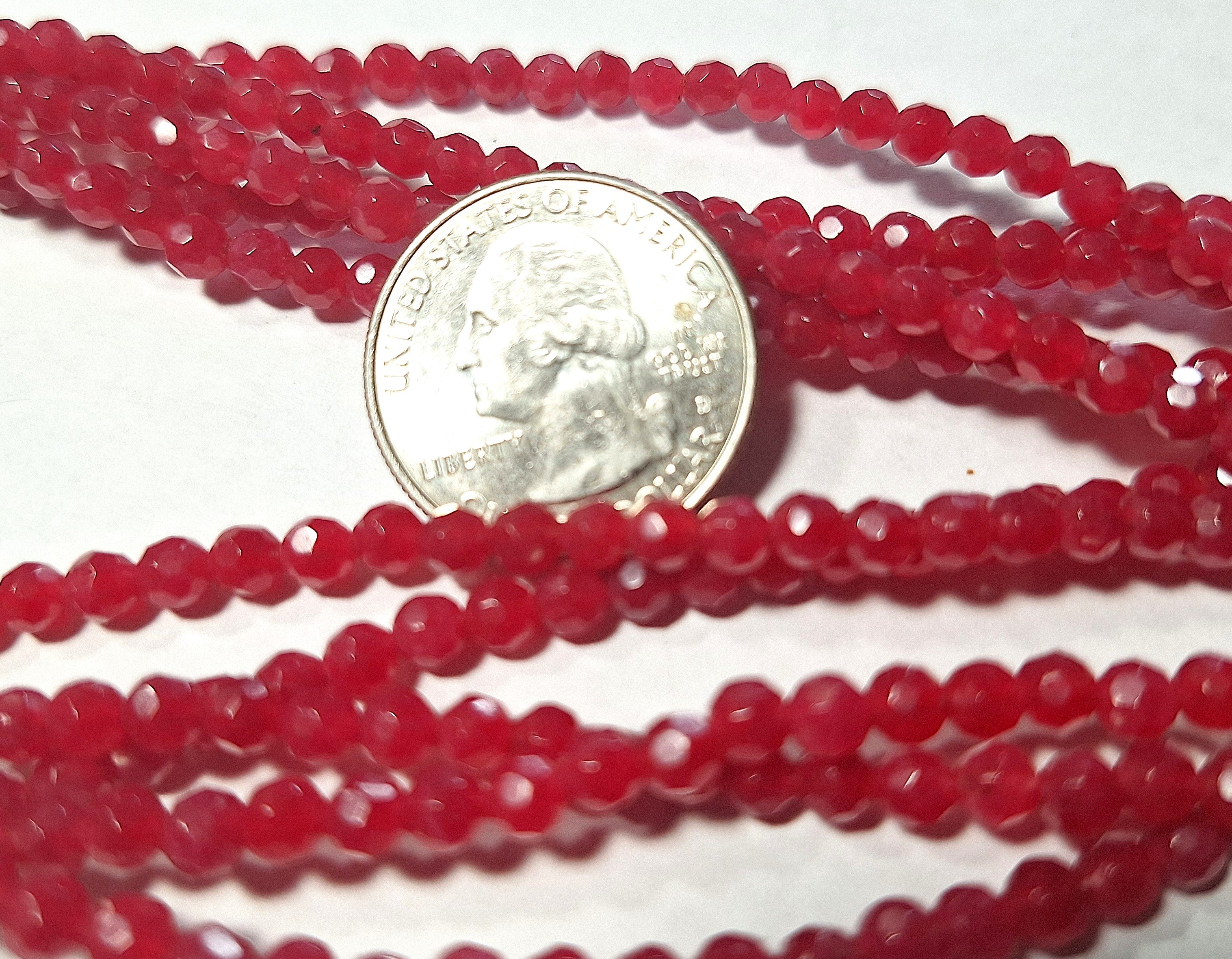 4mm Cherry Quartz Dyed Faceted Round Gemstone Beads 16-Inch Strand