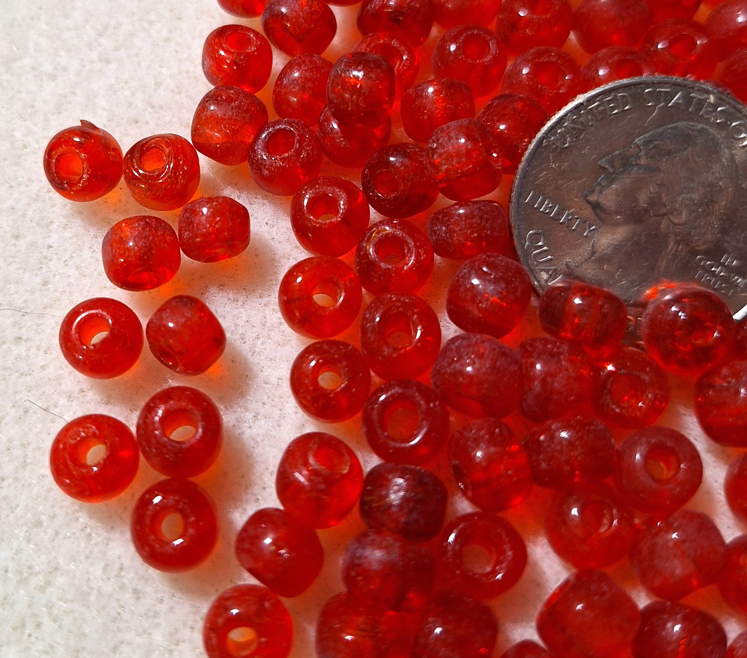 6mm Light Siam Red Transparent Crow Roller Beads 120ct
