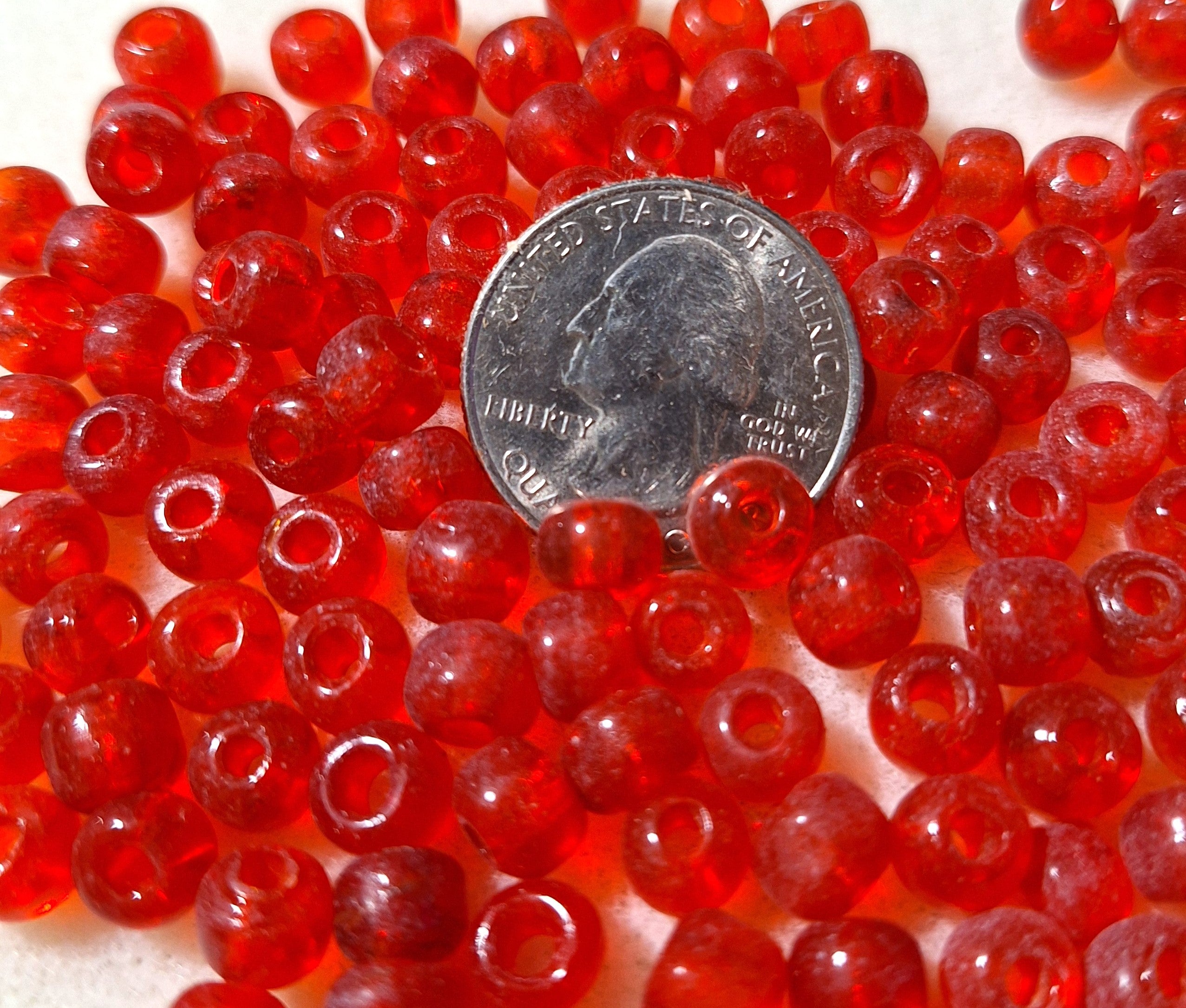 6mm Light Siam Red Transparent Crow Roller Beads 120ct