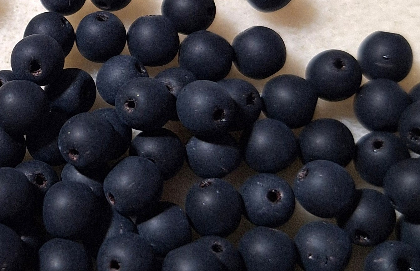 6mm Jet Black Matte Smooth Round Druk Glass Beads 50ct