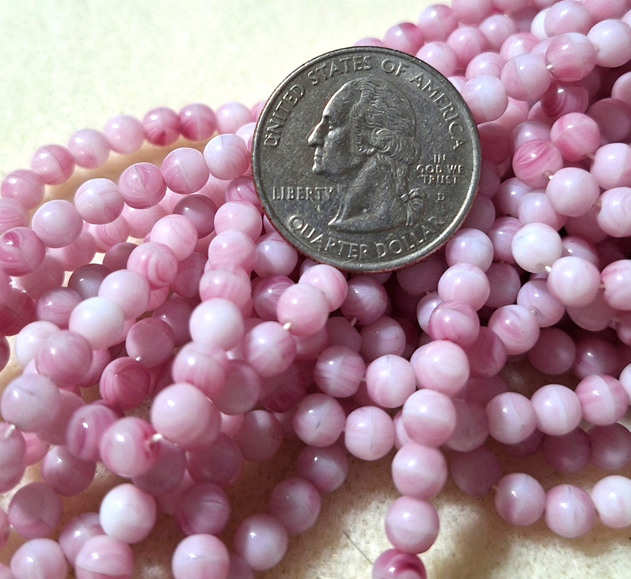 5mm Pink Quartz Smooth Round Druk Glass Beads 50ct