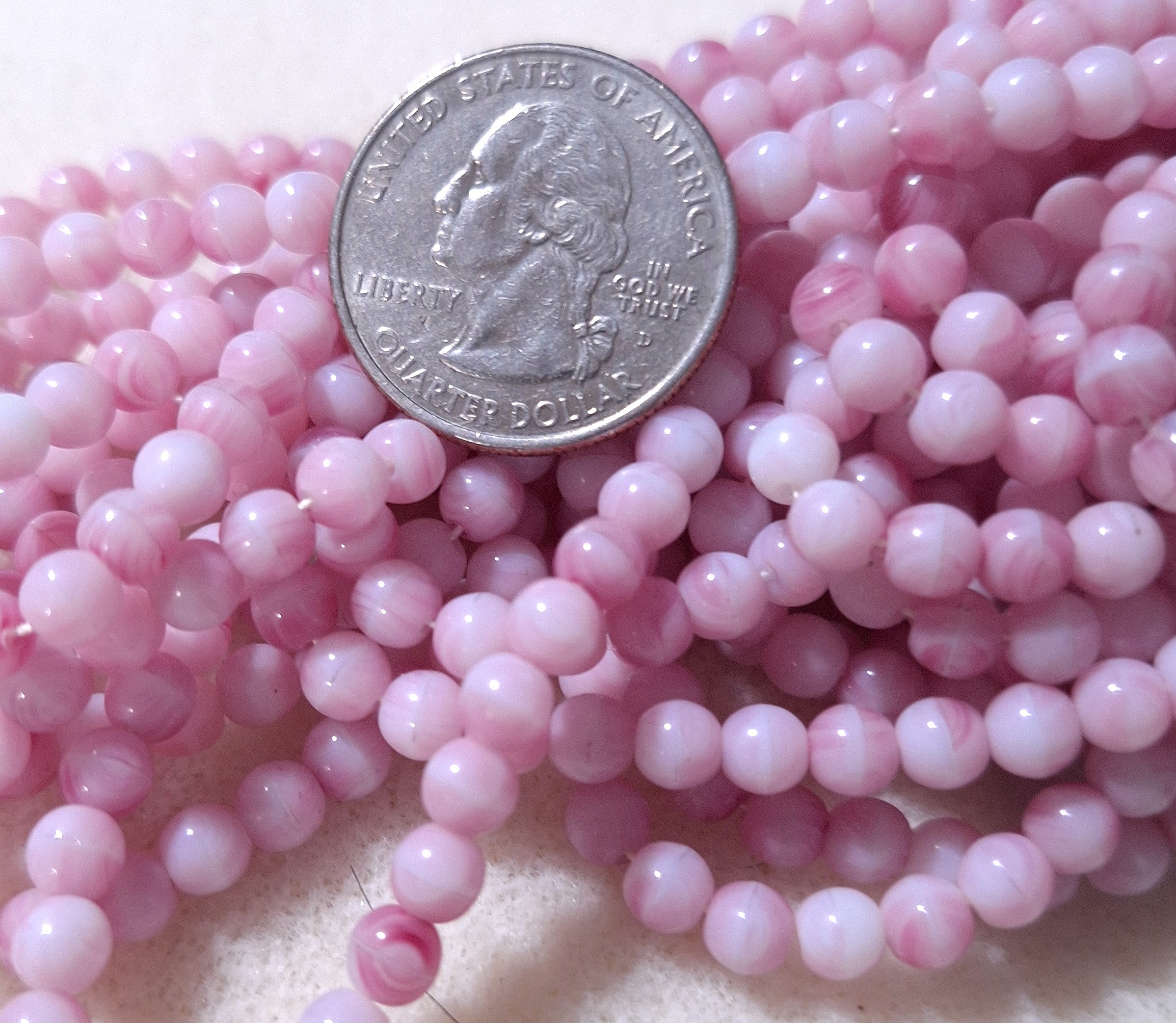 5mm Pink Quartz Smooth Round Druk Glass Beads 50ct