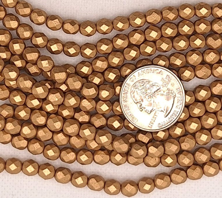 6mm Flax Gold Matte Metallic Fire-Polished Faceted Round Beads 25ct