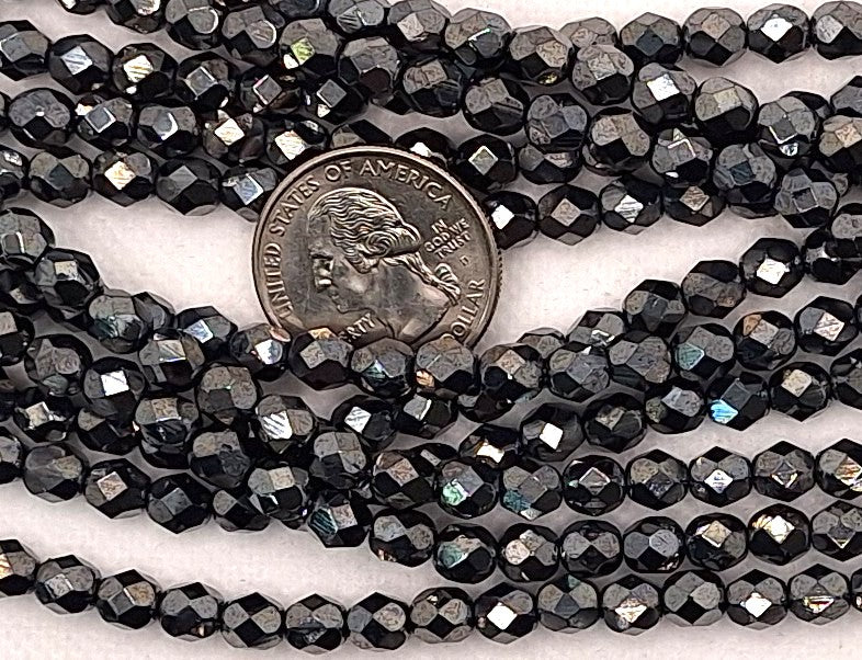 6mm Metallic Hematite Gunmetal Fire-Polished Faceted Round Beads 25ct