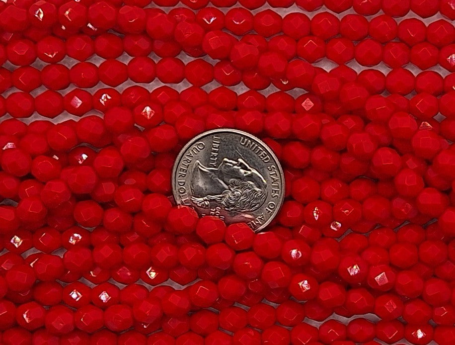 6mm Red Opaque Fire-Polished Faceted Round Beads 25ct