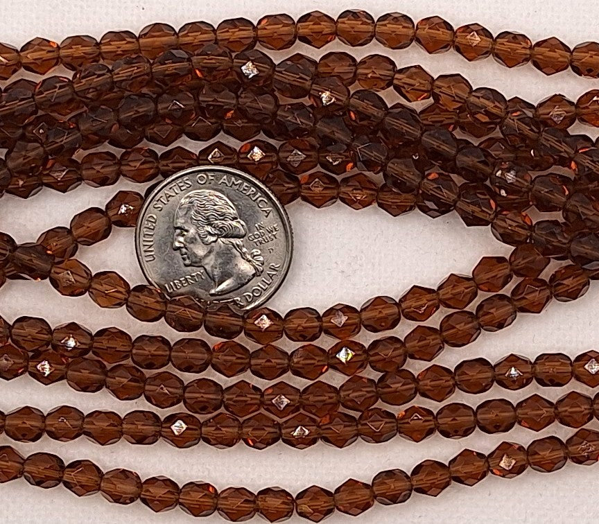 6mm Smoky Topaz Transparent Fire-Polished Faceted Round Beads 25ct