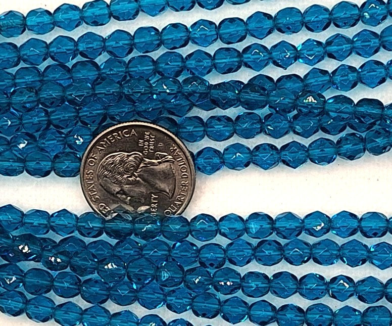 6mm Teal Transparent Fire-Polished Faceted Round Beads 25ct