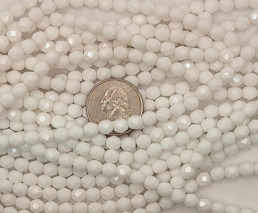 6mm White Opaque Fire-Polished Faceted Round Beads 25ct