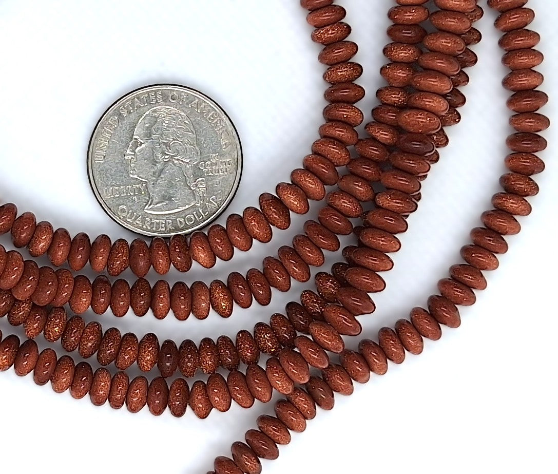 6x3mm Goldstone Smooth Rondelle Gemstone Beads 8-Inch Strand