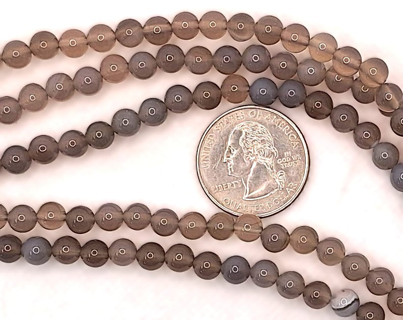 6mm Gray Agate Round Gemstone Beads 8-Inch Strand