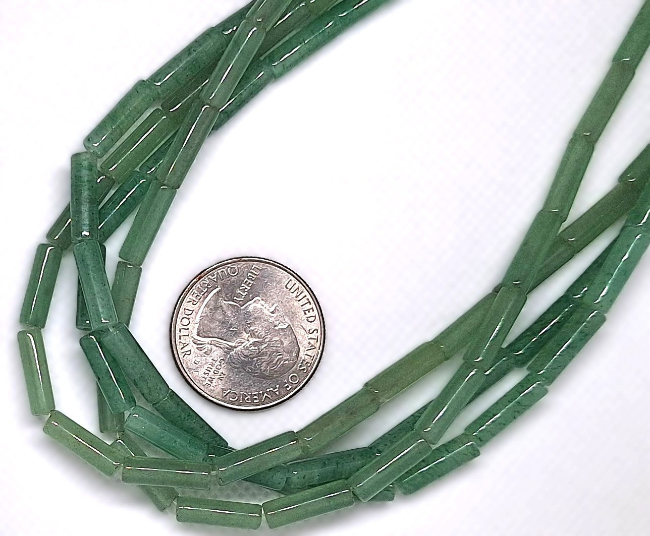 13x4mm Green Aventurine Cylinder Tube Gemstone Beads 16-inch Strand