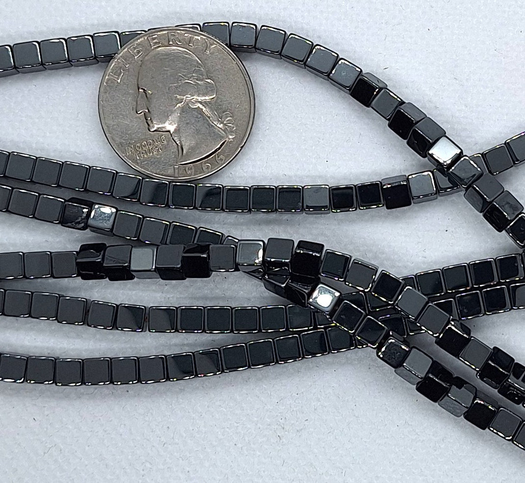 4mm Hematite Cube AA Gemstone Beads 16-Inch Strand