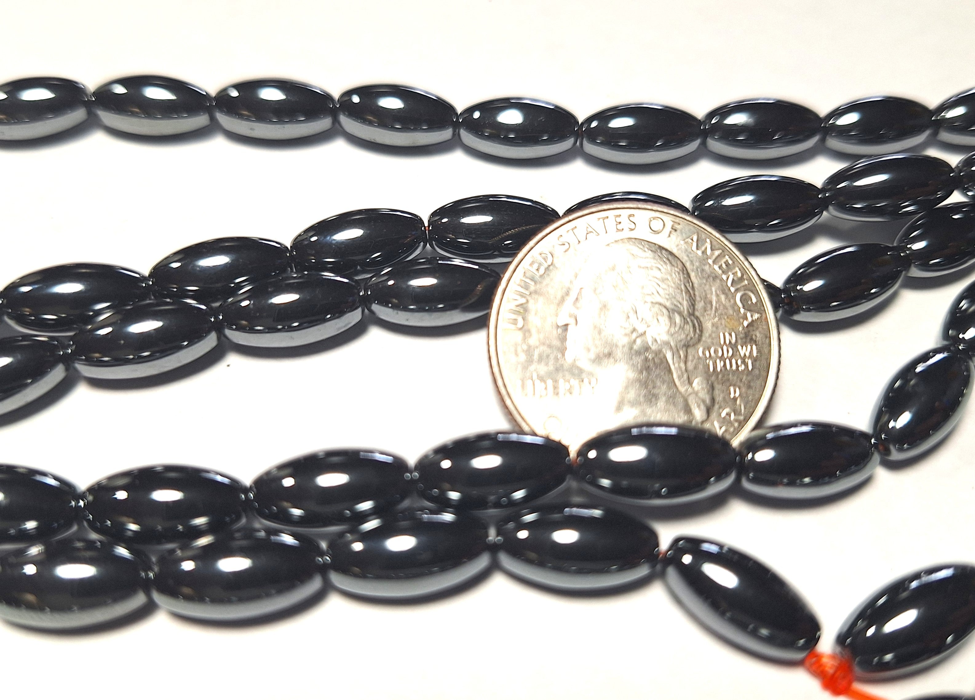 6x12mm Hematite Rice Gemstone Beads 16-Inch Strand